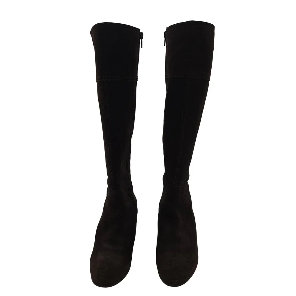 Garnet Hill Brown Suede Wedge Knee High Boots‎ 5.5 Made in Italy Zip Leather